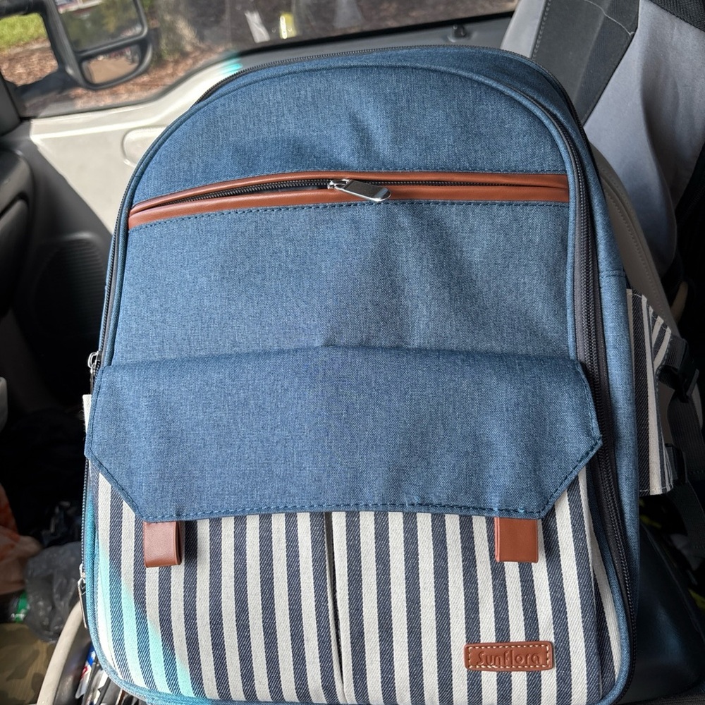 Stylish Blue and Brown Backpack by Sunflora